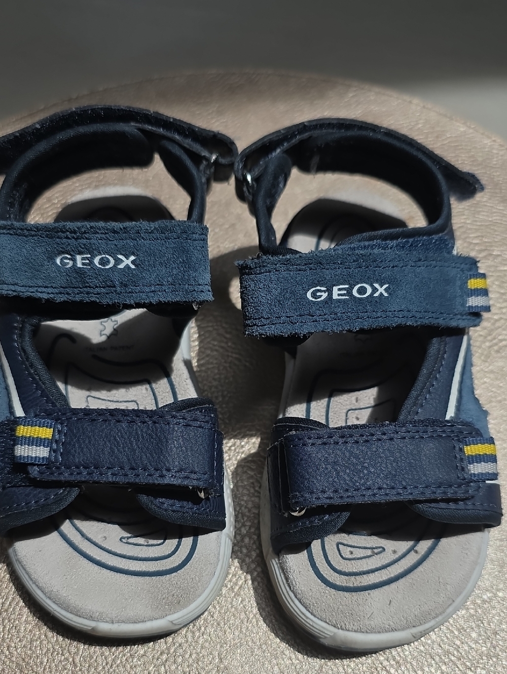 Geox Navy Blue Kids Hook-and-Loop Sandals with Yellow Accent Size 8.5